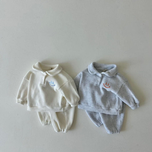 Toddler Peter Pan Collar Waffle Sweatshirt and Jogger Pants Set (4m - 6y) - 2 Colors kids outfit
