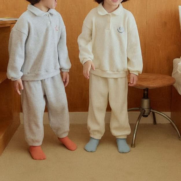Toddler Peter Pan Collar Waffle Sweatshirt and Jogger Pants Set (4m - 6y) - 2 Colors kids outfit