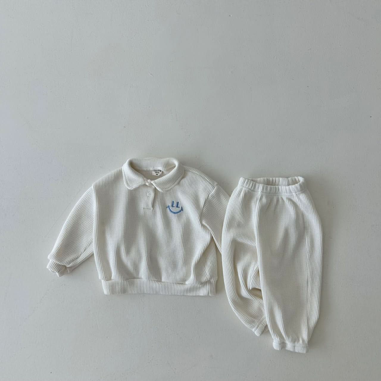Toddler Peter Pan Collar Waffle Sweatshirt and Jogger Pants Set (4m - 6y) - 2 Colors kids outfit