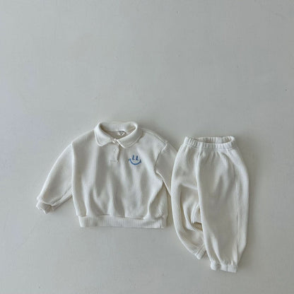 Toddler Peter Pan Collar Waffle Sweatshirt and Jogger Pants Set (4m - 6y) - 2 Colors kids outfit