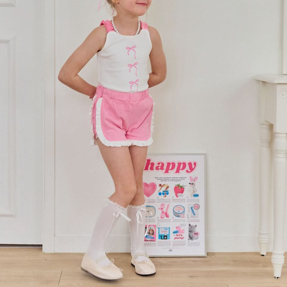 Toddler Pleated Strap Bow Print Tank Top (1 - 5y) - 2 Colors kids outfit
