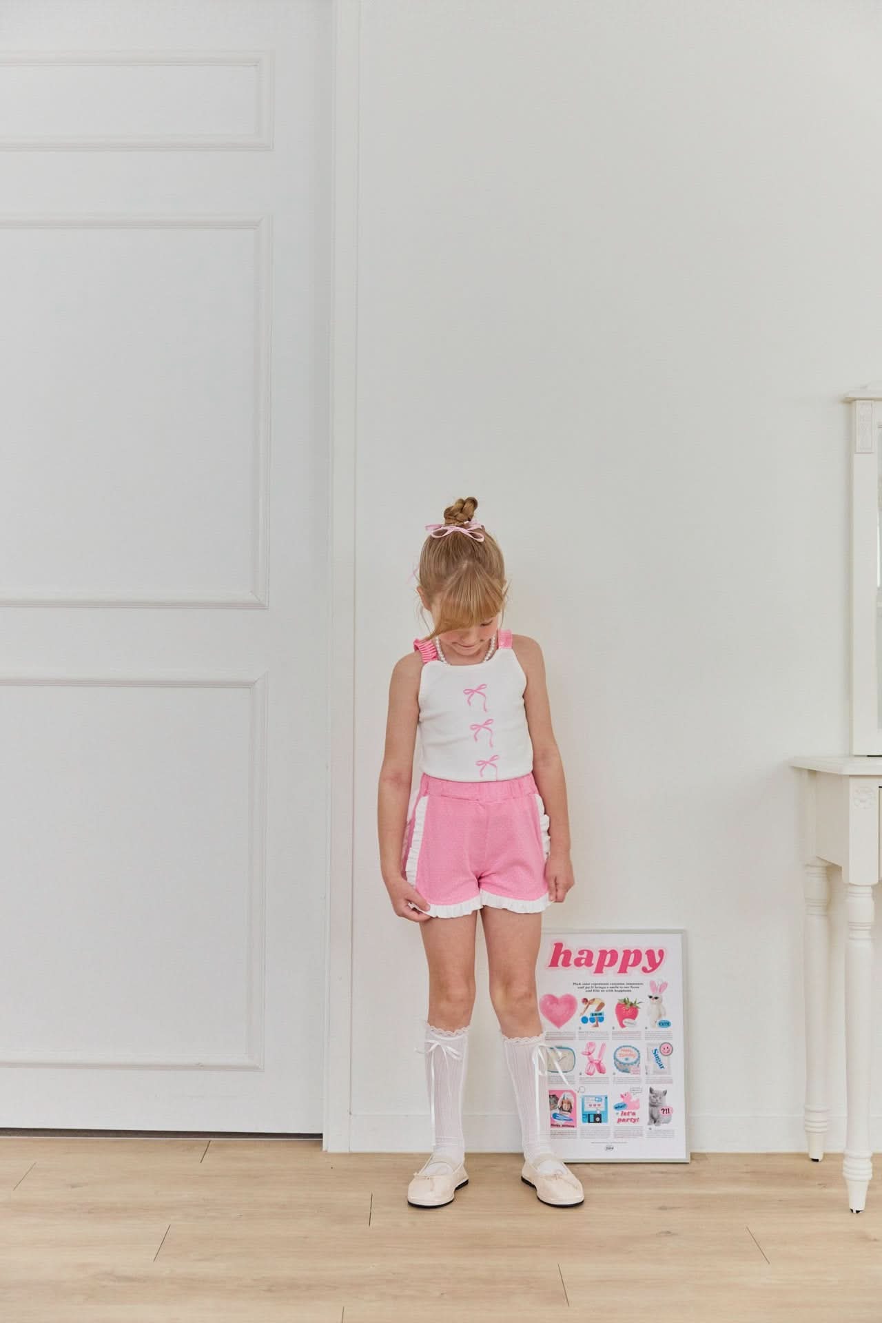Toddler Pleated Strap Bow Print Tank Top (1 - 5y) - 2 Colors kids outfit