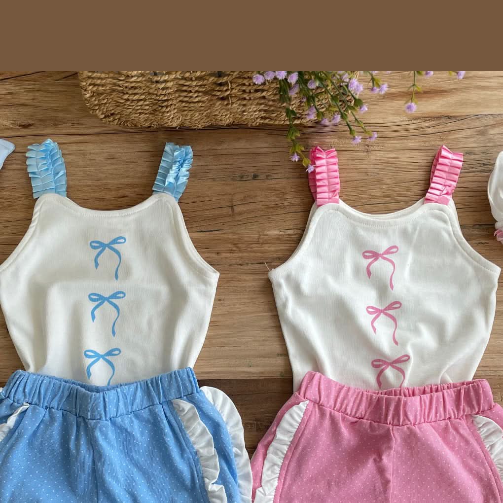 Toddler Pleated Strap Bow Print Tank Top (1 - 5y) - 2 Colors kids outfit