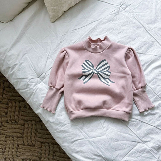 Toddler Puff Sleeve Bow Print (2 - 3y) - Pink kids outfit