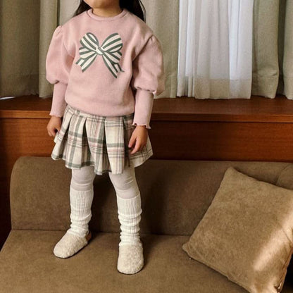 Toddler Puff Sleeve Bow Print (2 - 3y) - Pink kids outfit