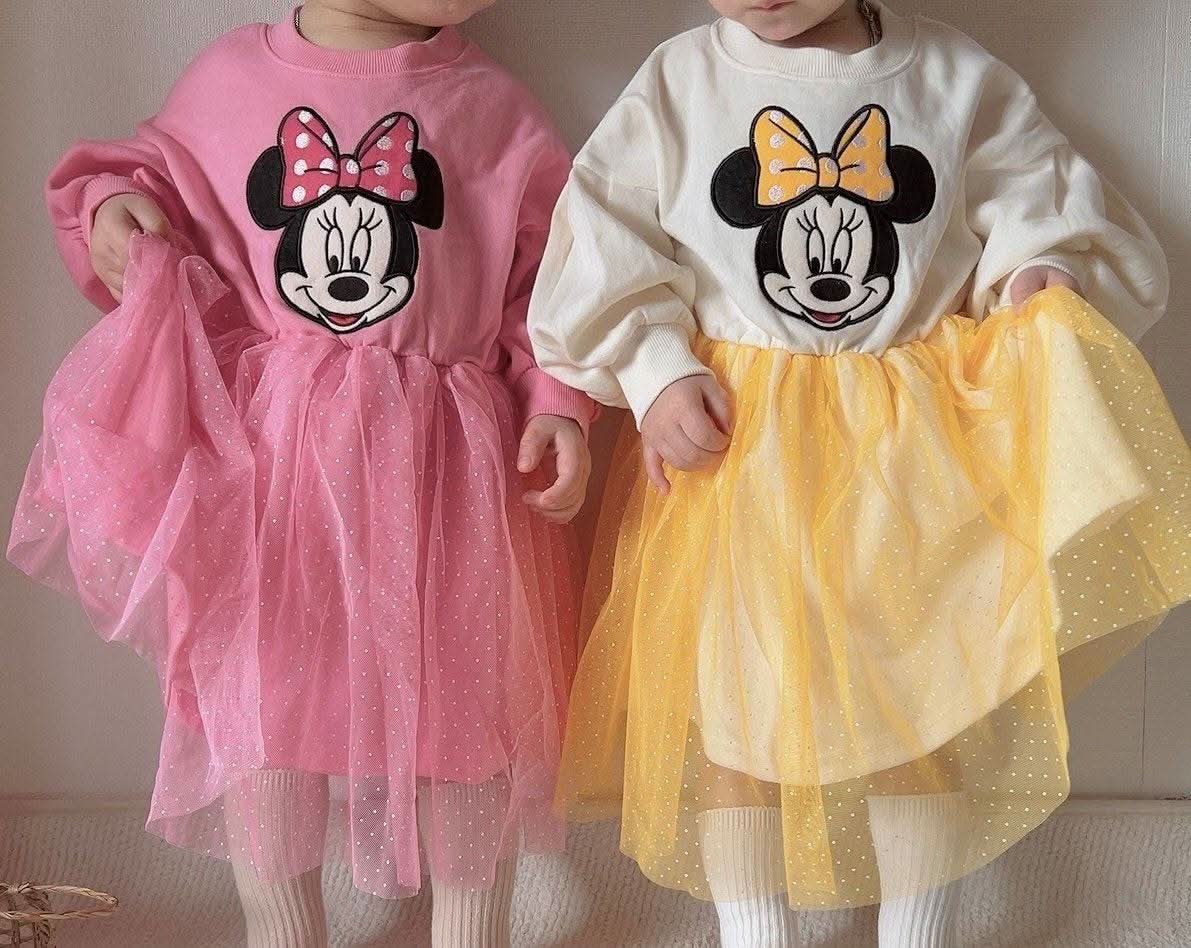 Toddler Puff Sleeve Soft Cotton Minnie Tulle Dress (15m - 7y) - 2 Colors kids outfit