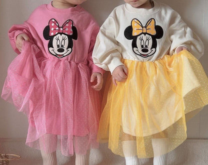 Toddler Puff Sleeve Soft Cotton Minnie Tulle Dress (15m - 7y) - 2 Colors kids outfit