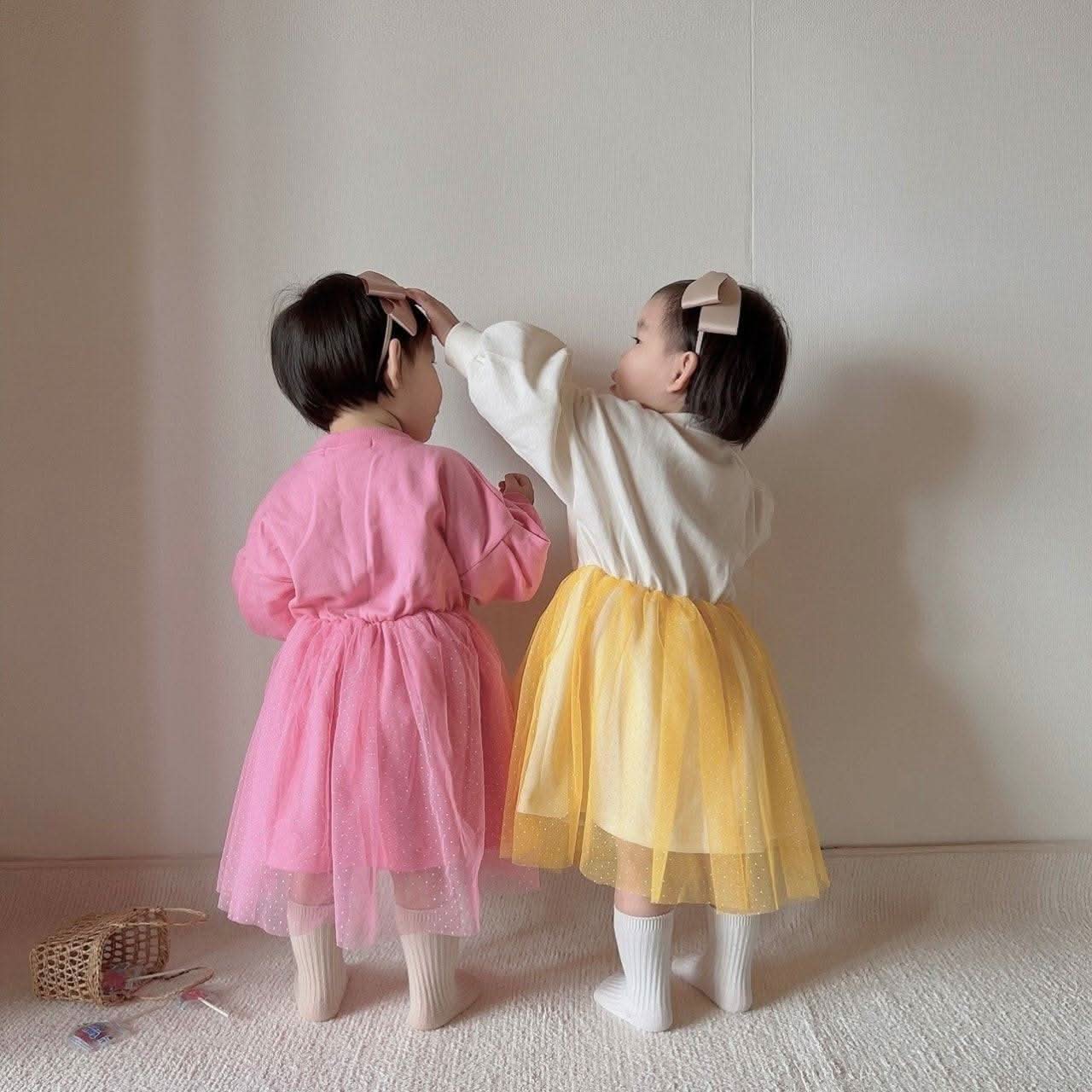 Toddler Puff Sleeve Soft Cotton Minnie Tulle Dress (15m - 7y) - 2 Colors kids outfit