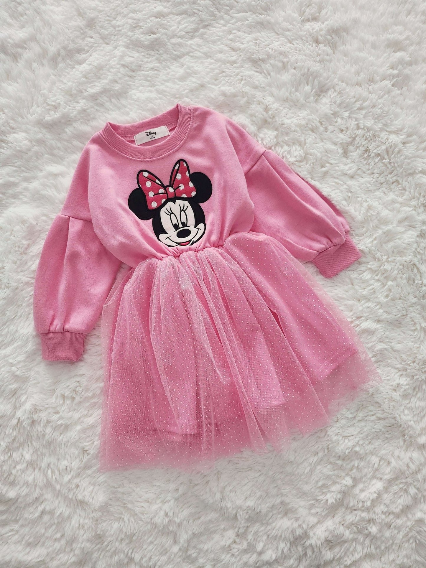 Toddler Puff Sleeve Soft Cotton Minnie Tulle Dress (15m - 7y) - 2 Colors kids outfit