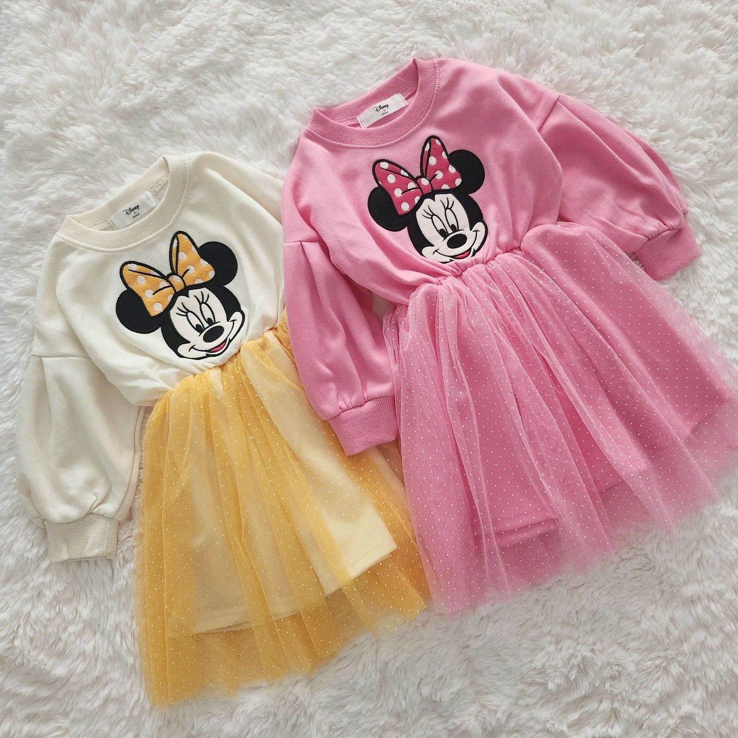 Toddler Puff Sleeve Soft Cotton Minnie Tulle Dress (15m - 7y) - 2 Colors kids outfit