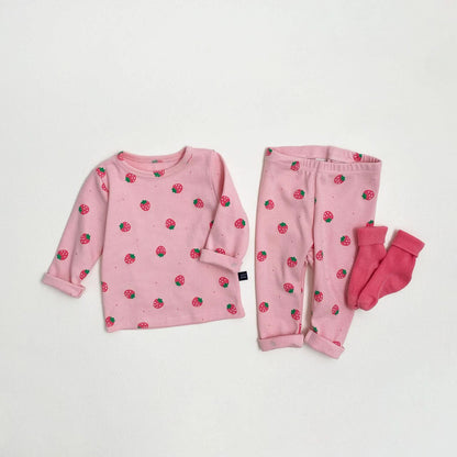 Toddler S25 Bear / Strawberry Printed Top and Pants Set (1 - 7y) - 2 Colors kids outfit