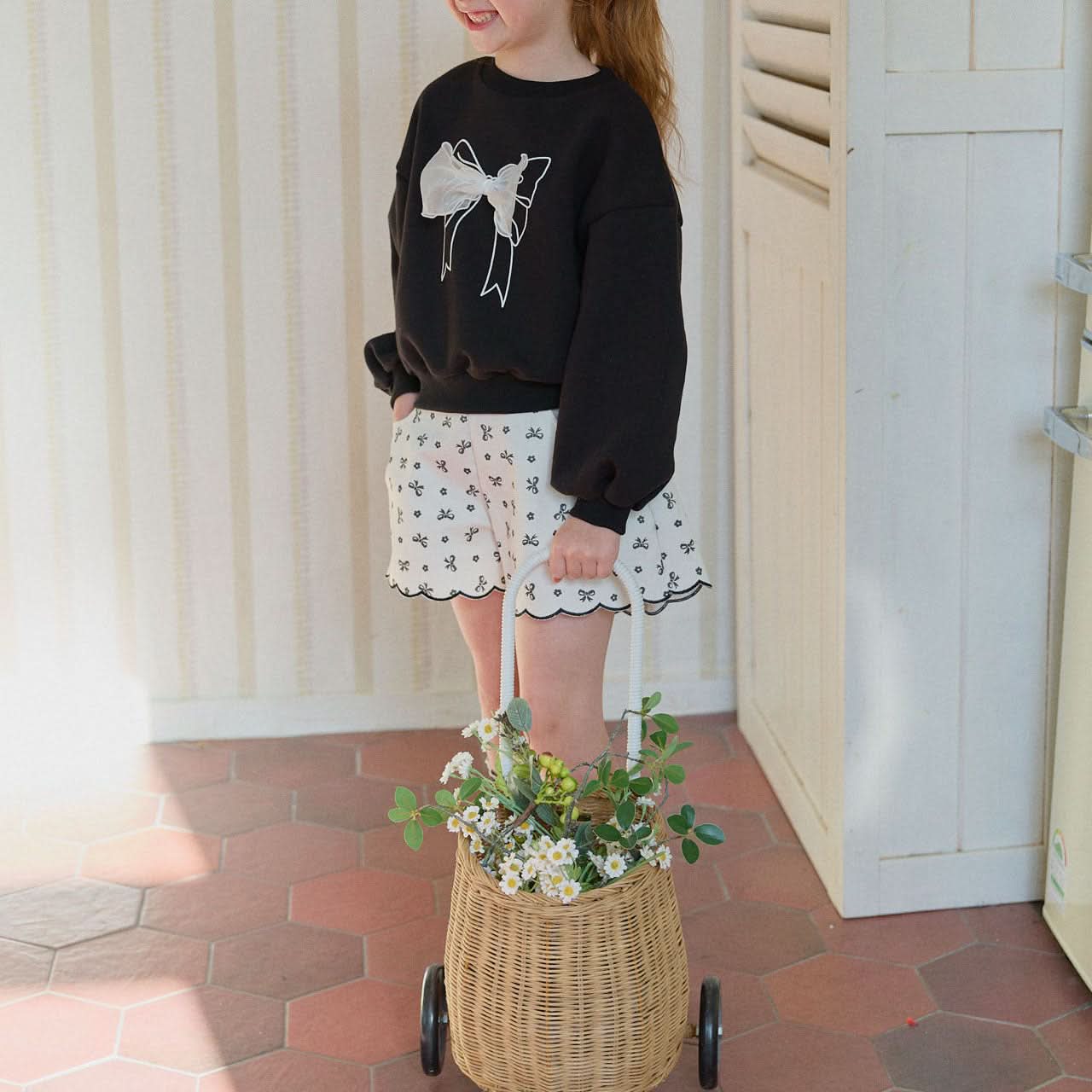 Toddler S25 Bow Printed Twill Shorts (2 - 7y) - Black kids outfit