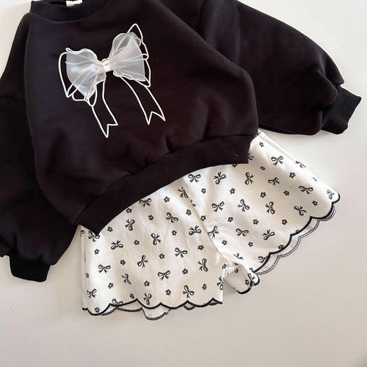 Toddler S25 Bow Printed Twill Shorts (2 - 7y) - Black kids outfit