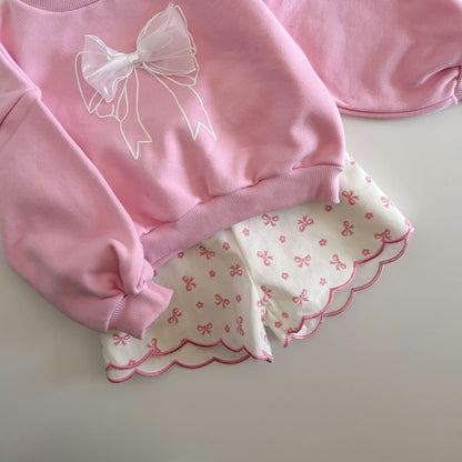 Toddler S25 Bow Printed Twill Shorts (2 - 7y) - Pink kids outfit