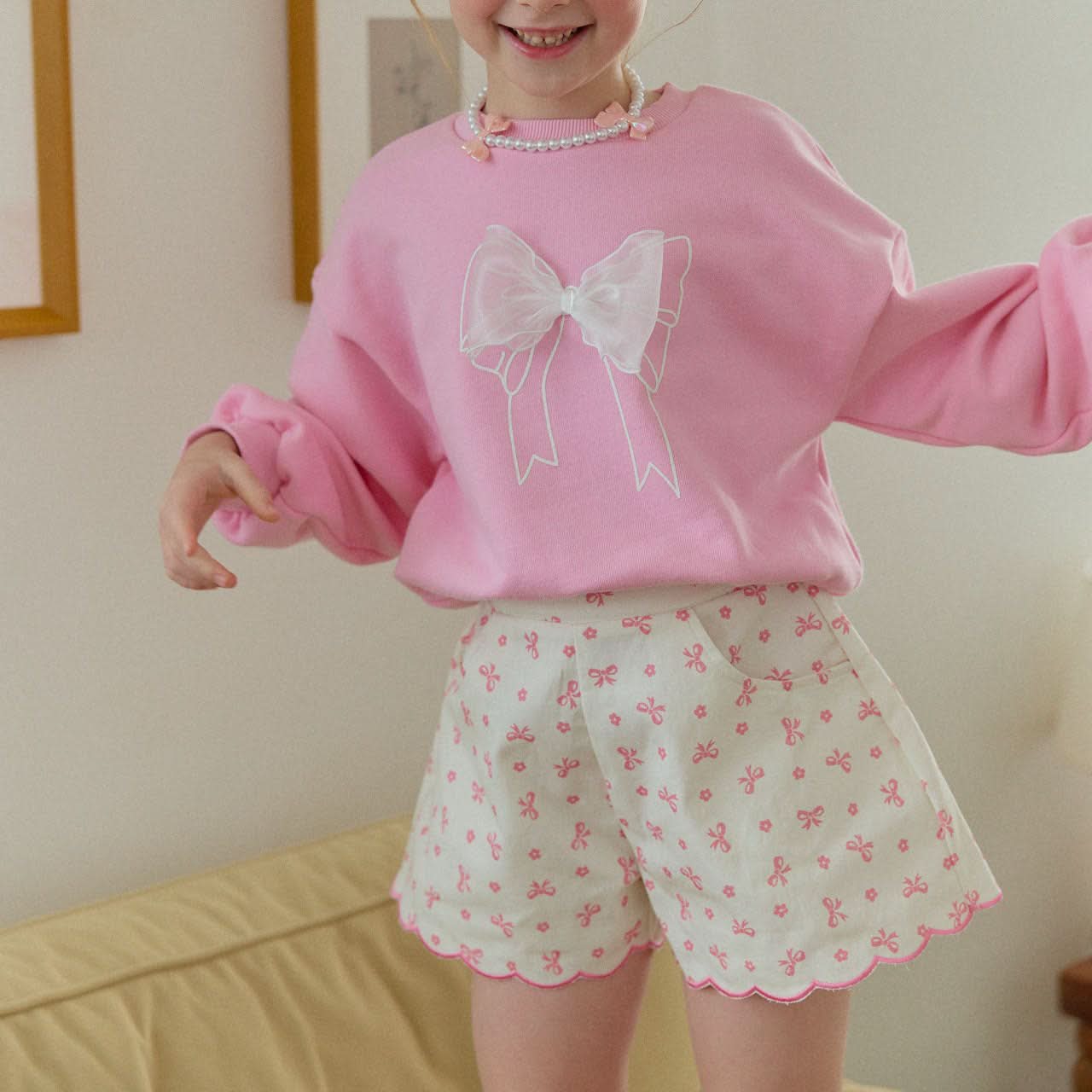 Toddler S25 Bow Printed Twill Shorts (2 - 7y) - Pink kids outfit