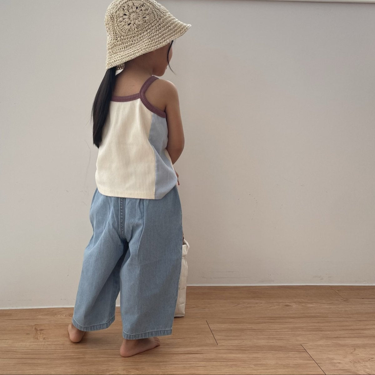Toddler S25 Colorblock Sleeveless Ribbed Top (1 - 7y) - Cream kids outfit