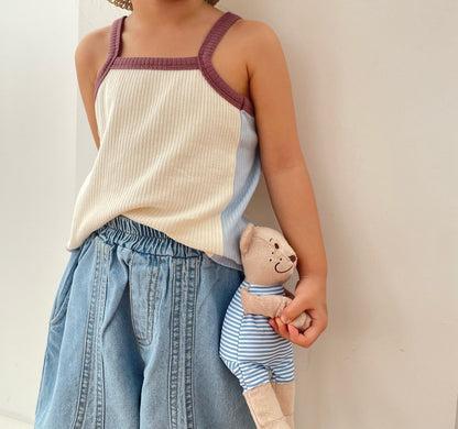 Toddler S25 Colorblock Sleeveless Ribbed Top (1 - 7y) - Cream kids outfit