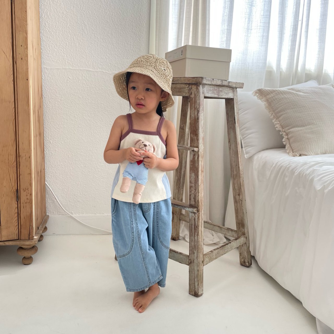 Toddler S25 Colorblock Sleeveless Ribbed Top (1 - 7y) - Cream kids outfit