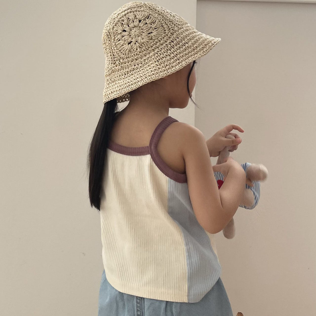 Toddler S25 Colorblock Sleeveless Ribbed Top (1 - 7y) - Cream kids outfit