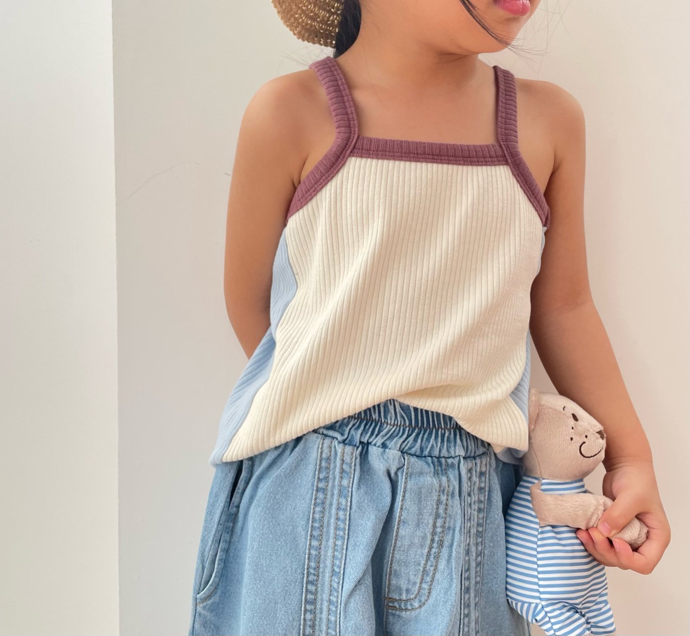 Toddler S25 Colorblock Sleeveless Ribbed Top (1 - 7y) - Cream kids outfit