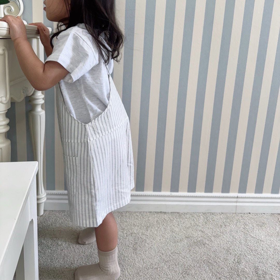 Toddler S25 Front Pockets Stripe Short Overalls (2 - 7y) - 2 Colors kids outfit