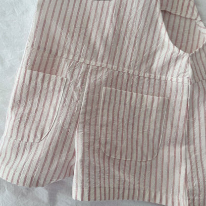 Toddler S25 Front Pockets Stripe Short Overalls (2 - 7y) - 2 Colors kids outfit