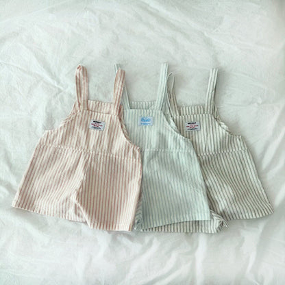 Toddler S25 Front Pockets Stripe Short Overalls (2 - 7y) - 2 Colors kids outfit