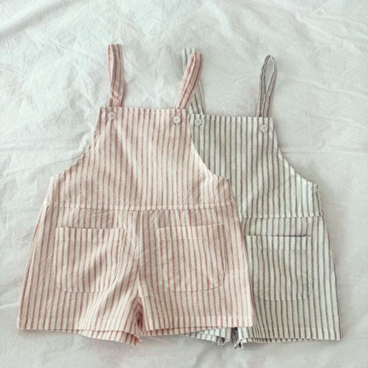 Toddler S25 Front Pockets Stripe Short Overalls (2 - 7y) - 2 Colors kids outfit