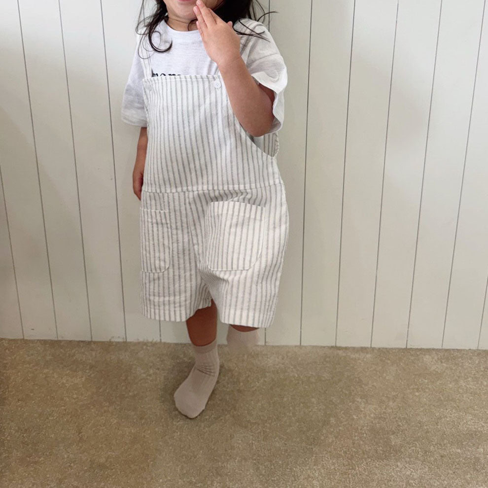 Toddler S25 Front Pockets Stripe Short Overalls (2 - 7y) - 2 Colors kids outfit