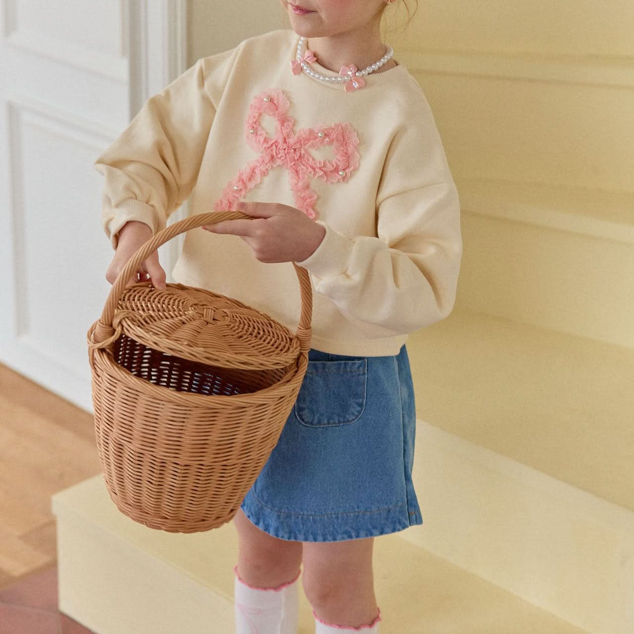 Toddler S25 Lace & Pearl Bow Sweatshirt (2 - 7y) - Cream kids outfit