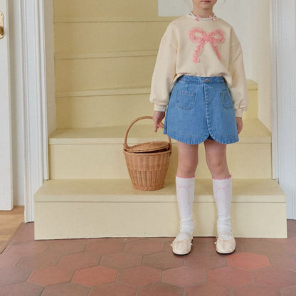 Toddler S25 Lace & Pearl Bow Sweatshirt (2 - 7y) - Cream kids outfit