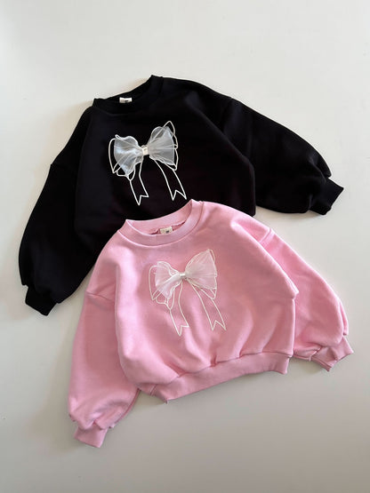 Toddler S25 Organza Bow Sweatshirt (2 - 7y) - Black kids outfit