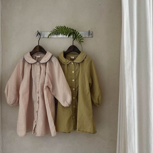 Toddler S25 Peter Pan Collar Bubble Sleeve Shirt Dress (2 - 7y) - 2 Colors kids outfit