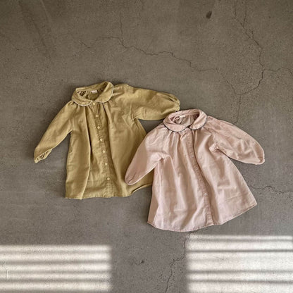 Toddler S25 Peter Pan Collar Bubble Sleeve Shirt Dress (2 - 7y) - 2 Colors kids outfit