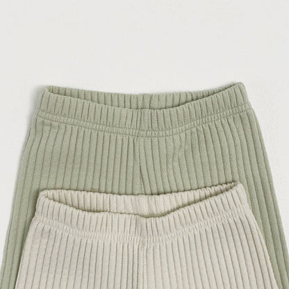 Toddler S25 Ribbed Pointelle Long Sleeve Top and Wide Pants Set (1 - 7y) - 2 Colors kids outfit