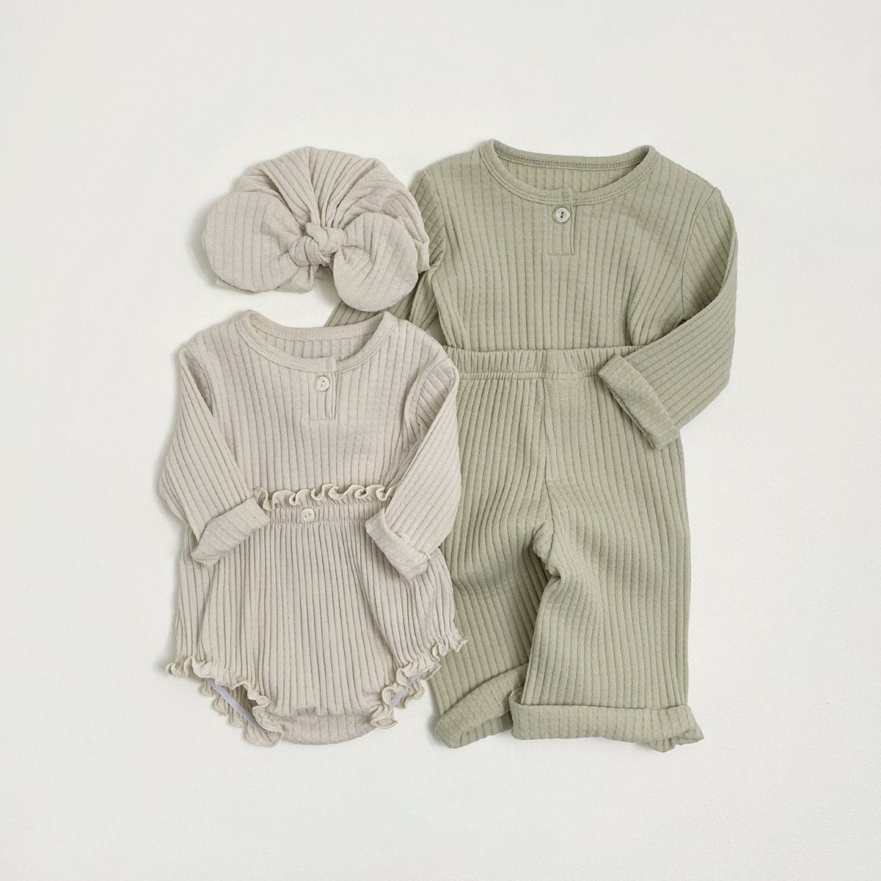 Toddler S25 Ribbed Pointelle Long Sleeve Top and Wide Pants Set (1 - 7y) - 2 Colors kids outfit
