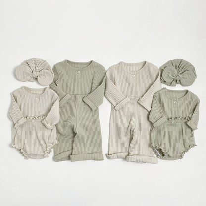 Toddler S25 Ribbed Pointelle Long Sleeve Top and Wide Pants Set (1 - 7y) - 2 Colors kids outfit