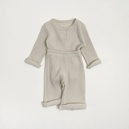 Toddler S25 Ribbed Pointelle Long Sleeve Top and Wide Pants Set (1 - 7y) - 2 Colors kids outfit