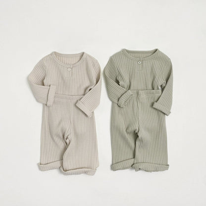 Toddler S25 Ribbed Pointelle Long Sleeve Top and Wide Pants Set (1 - 7y) - 2 Colors kids outfit