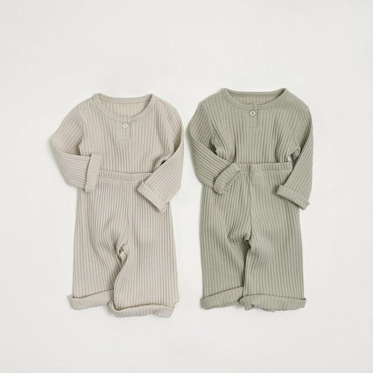Toddler S25 Ribbed Pointelle Long Sleeve Top and Wide Pants Set (1 - 7y) - 2 Colors kids outfit
