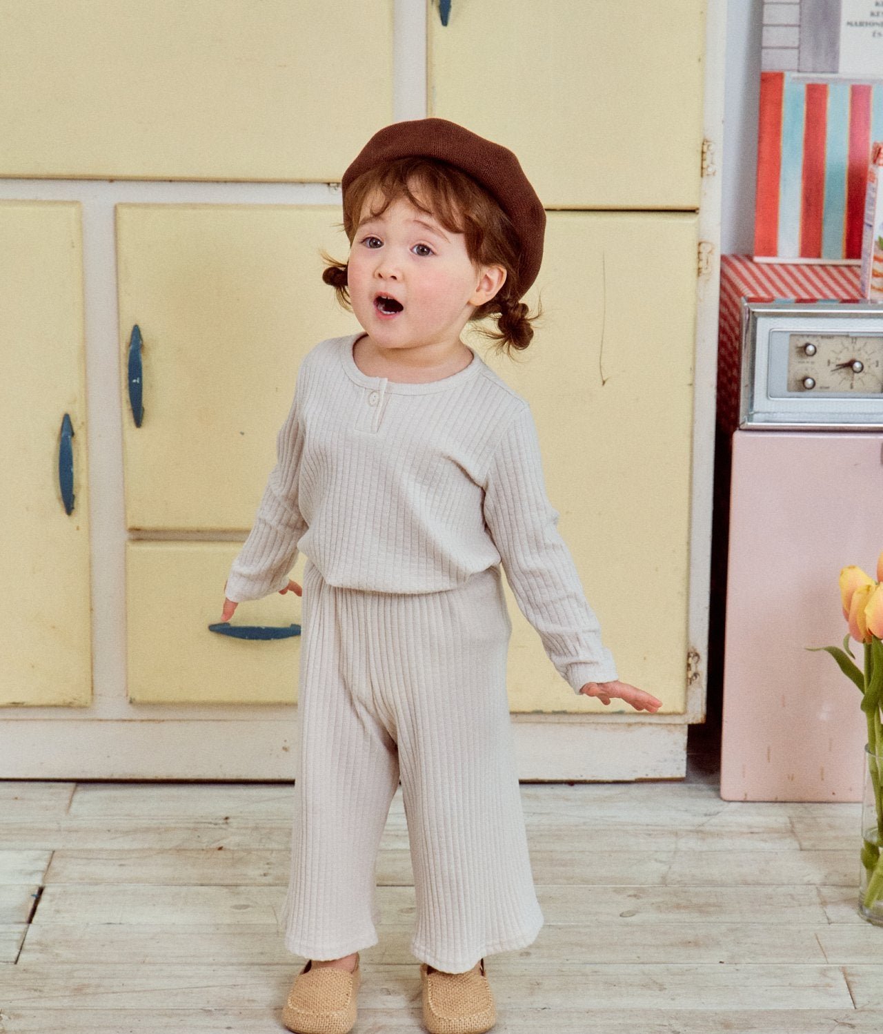 Toddler S25 Ribbed Pointelle Long Sleeve Top and Wide Pants Set (1 - 7y) - 2 Colors kids outfit