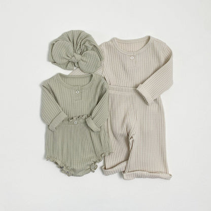 Toddler S25 Ribbed Pointelle Long Sleeve Top and Wide Pants Set (1 - 7y) - 2 Colors kids outfit