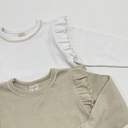 Toddler S25 Ruffle Shoulder Ribbed Tee (1 - 6y) - 2 Colors kids outfit