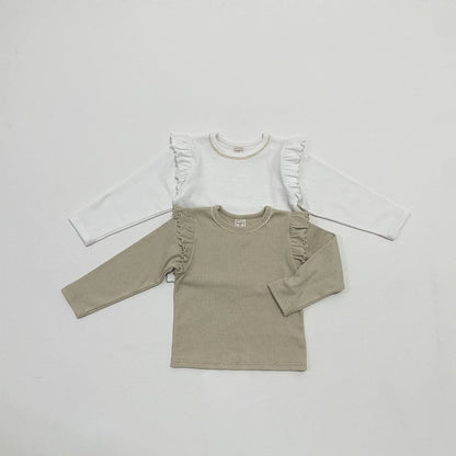 Toddler S25 Ruffle Shoulder Ribbed Tee (1 - 6y) - 2 Colors kids outfit