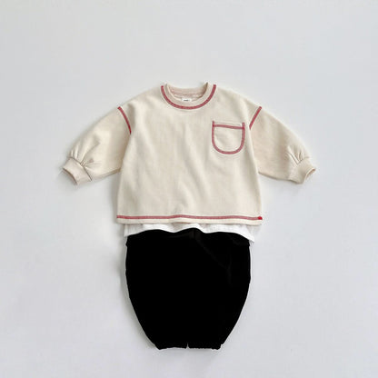 Toddler S25 Stitch Detail Long Sleeve Top and Shorts Set (1 - 6y) - 3 Colors kids outfit