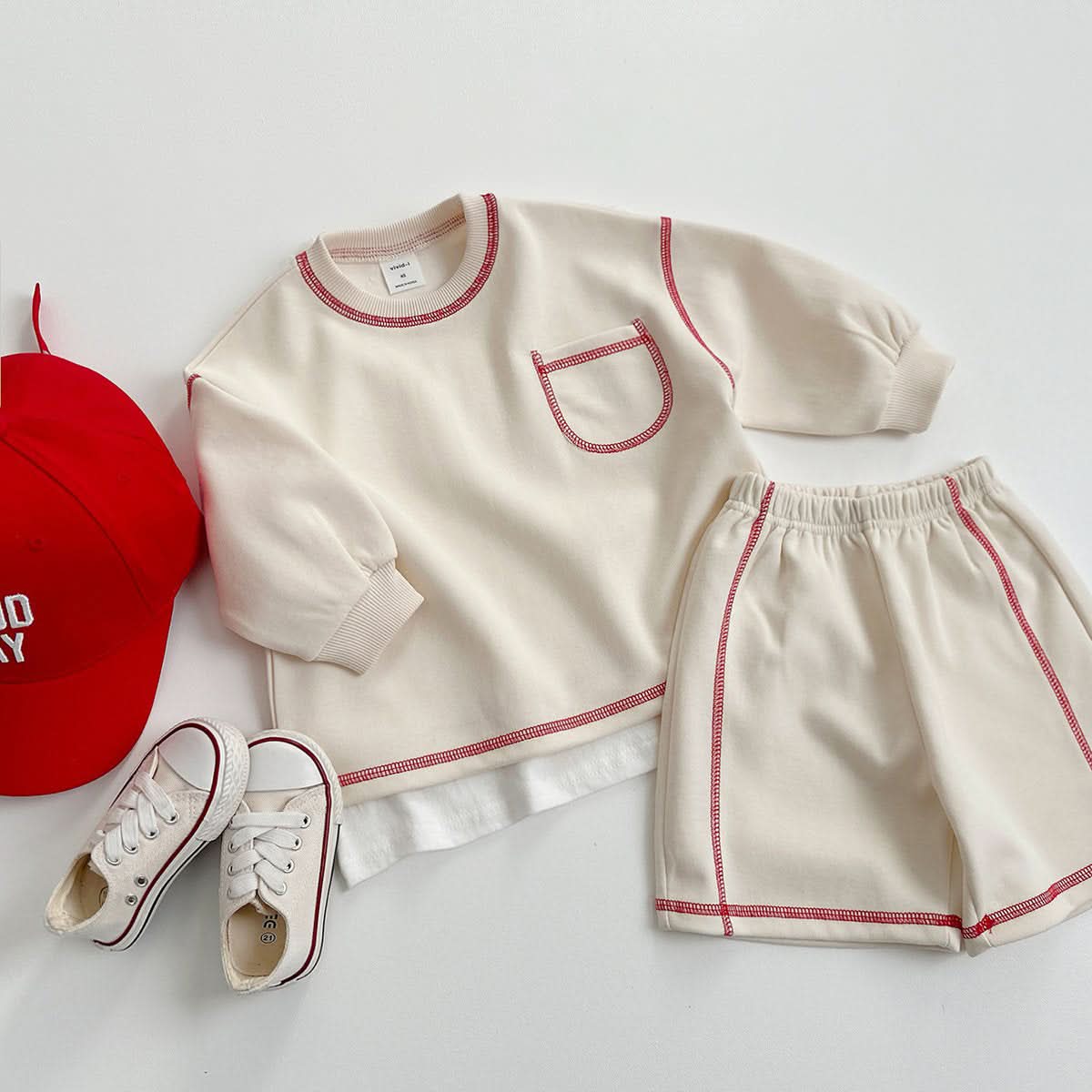 Toddler S25 Stitch Detail Long Sleeve Top and Shorts Set (1 - 6y) - 3 Colors kids outfit