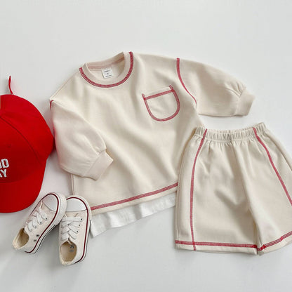 Toddler S25 Stitch Detail Long Sleeve Top and Shorts Set (1 - 6y) - 3 Colors kids outfit