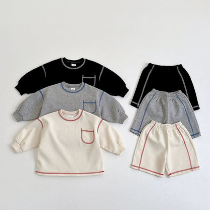 Toddler S25 Stitch Detail Long Sleeve Top and Shorts Set (1 - 6y) - 3 Colors kids outfit