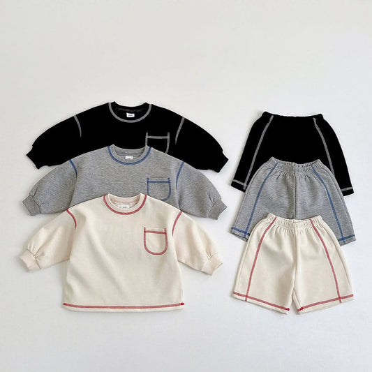 Toddler S25 Stitch Detail Long Sleeve Top and Shorts Set (1 - 6y) - 3 Colors kids outfit