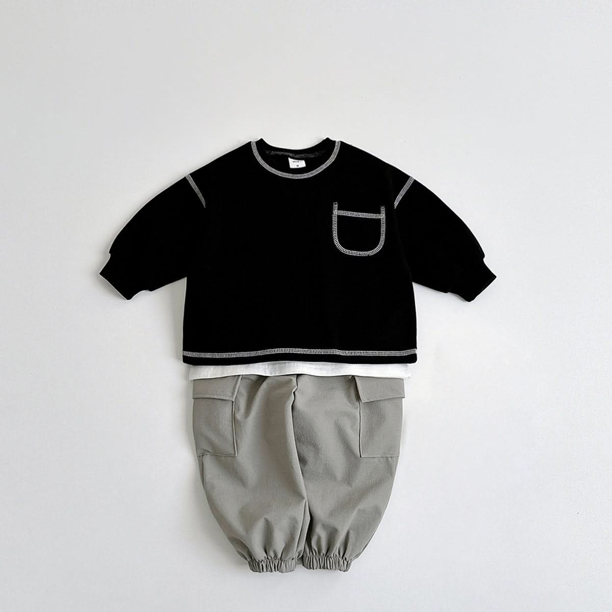 Toddler S25 Stitch Detail Long Sleeve Top and Shorts Set (1 - 6y) - 3 Colors kids outfit